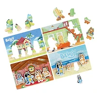 Bluey, Coffret de 4 puzzles en bois avec personnages Bingo, Maman et Papa, Coffret cadeau puzzles de 24 pièces
