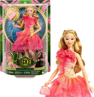 Mattel Wicked Poupée Glinda aux cheveux blonds, avec accessoires et tenue de bal amovible