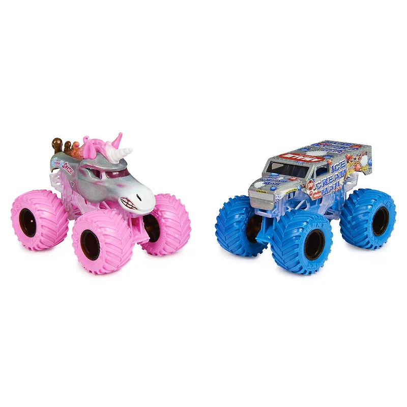 Monster Jam, Monster trucks Sparkle Smash vs. Ice Cream Man officiels qui changent de couleur en métal moulé, échelle 1:64