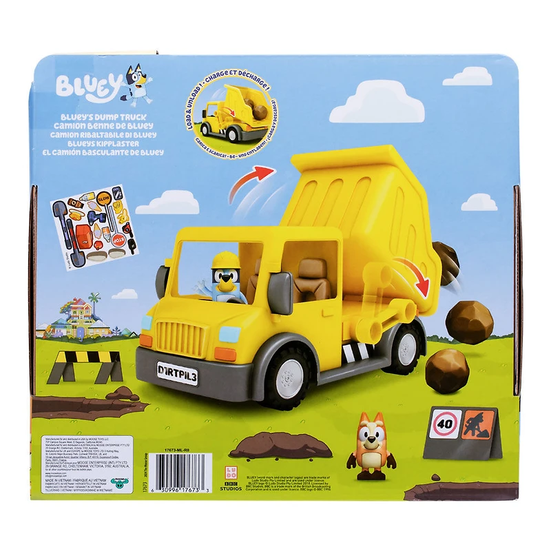 Camion à benne basculante de Bluey avec casque de sécurité exclusif Bluey et figurines Muddy Bingo