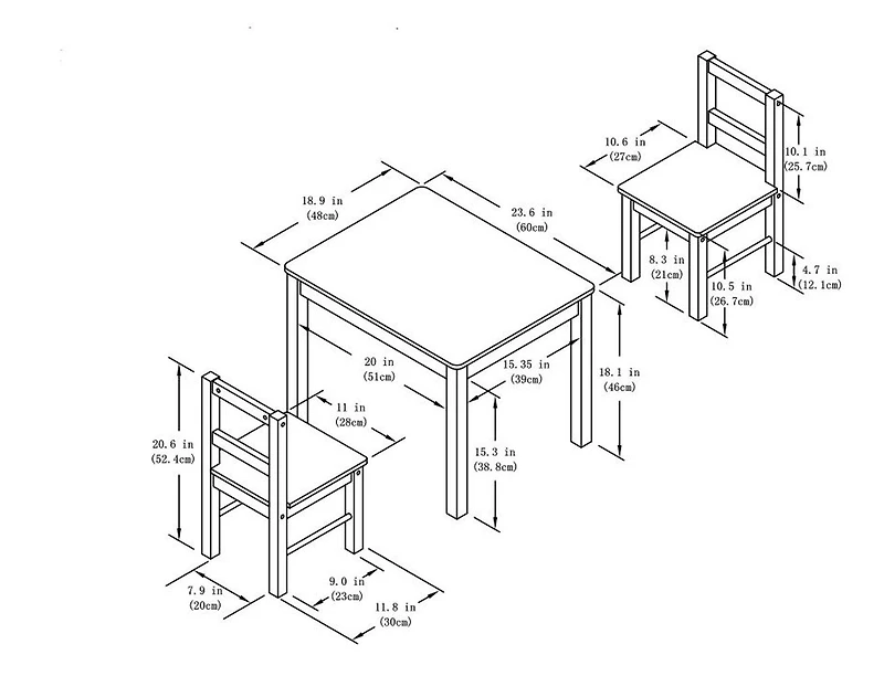 Ensemble pour enfants 3 pièces incluant table et chaises en bois