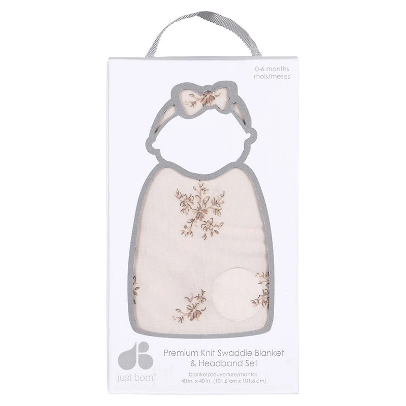 Just Born  - 2 piece Swaddle Blanket+Headband Pink Floral