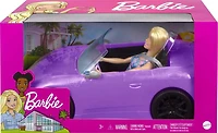 ​Barbie Doll and Vehicle Playset with Barbie Doll and 2-Seater Purple Convertible Car with Rolling Wheels