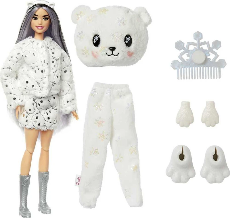 Barbie Cutie Reveal Snowflake Sparkle Doll - Polar Bear Plush Costume
