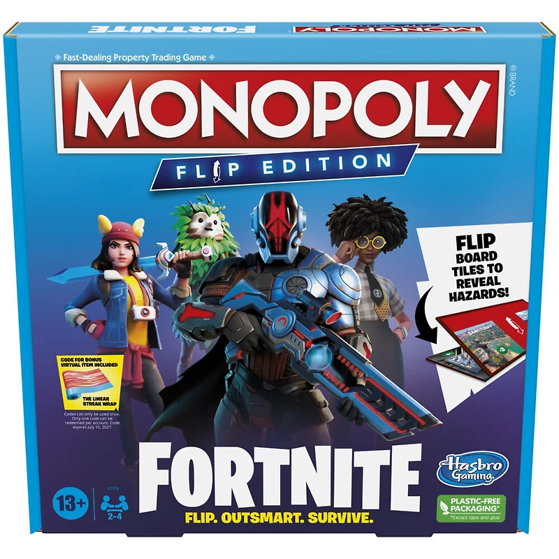 Monopoly Flip édition : Fortnite, jeu de plateau Monopoly inspiré du jeu vidéo Fortnite