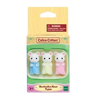 Calico Critters Marshmallow Mouse Triplets, lot de 3 figurines de poupée à collectionner avec accessoire berceau