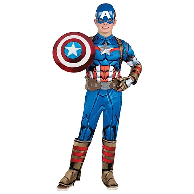 MARVEL'S CAPTAIN AMERICA DELUXE YOUTH COSTUME - Combinaison musculaire avec motif imprimé et rembourrage en polyfill plus casque 3D