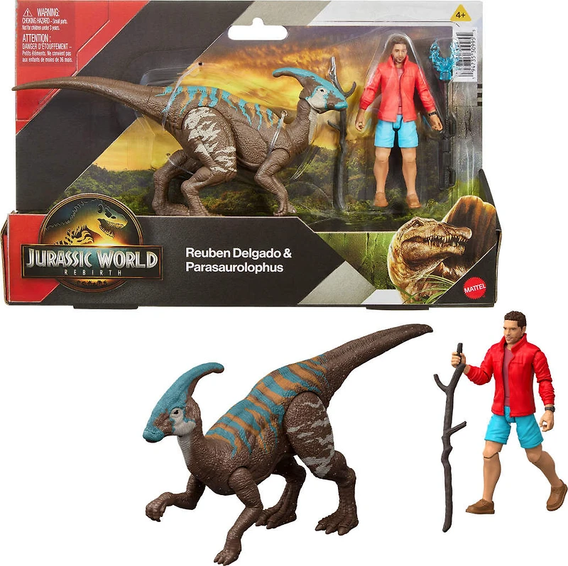 Jurassic World Rebirth Coffret fig. Reuben Delgado, Parasaurolophus