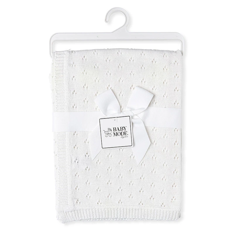 Baby Mode Signature White Pointelle Baby Blanket