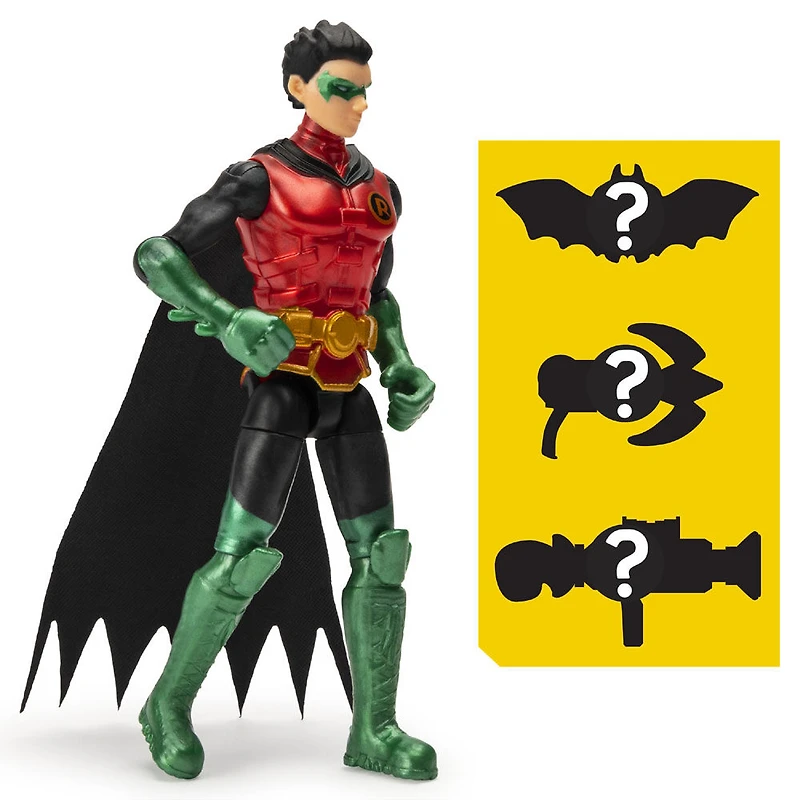 BATMAN, Figurine articulée ROBIN Guardien de 10 cm avec 3 accessoires mystère, Mission 2