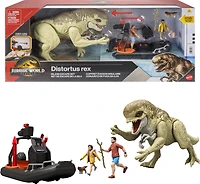 Jurassic World Rebirth Storypack with Raft, Distortus Rex, Adult, Child & Aquilops, Island Escape
