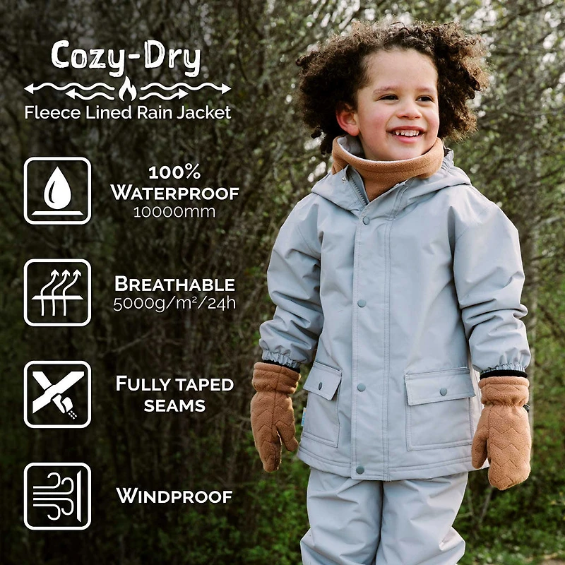 Kids Fleece Lined Rain Jackets | Space Dinos