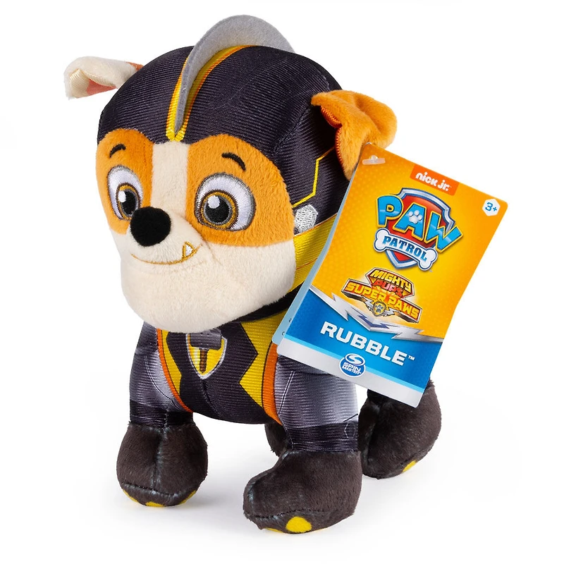 PAW Patrol, Peluche Ruben Mighty Pups Super PAWs de 20 cm, pour les enfants à partir de 3 ans