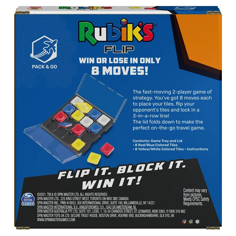 Rubik's, Flip Pack and Go Fast-Paced Problem-Solving Strategy Travel-Sized Two-Player Puzzle Board Game