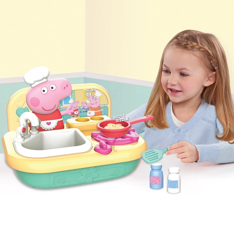 Peppa Pig Cooking Fun Table Top Kitchen with Realistic Sounds, Includes Play Food, Frying Pan and Spatula
