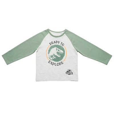 Jurassic Park - T-shirt ras du cou à manches longues raglan - blanc cassé chiné et vert - Taille 2T - Exclusivité Toys "R" Us