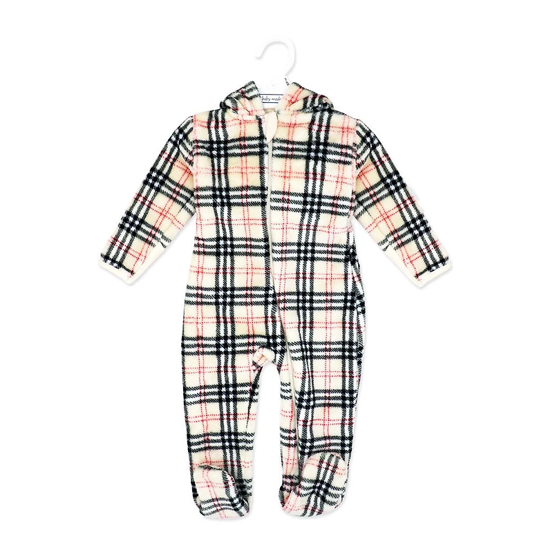 Baby Mode Printed Plush Pram: Tan Plaid Newborn