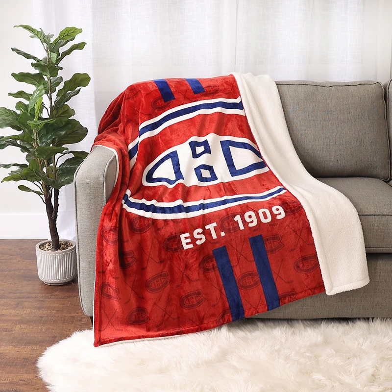 Couverture en polaire Sherpa à motif sportif des Canadiens de Montreal de la LNH(50 x 60)