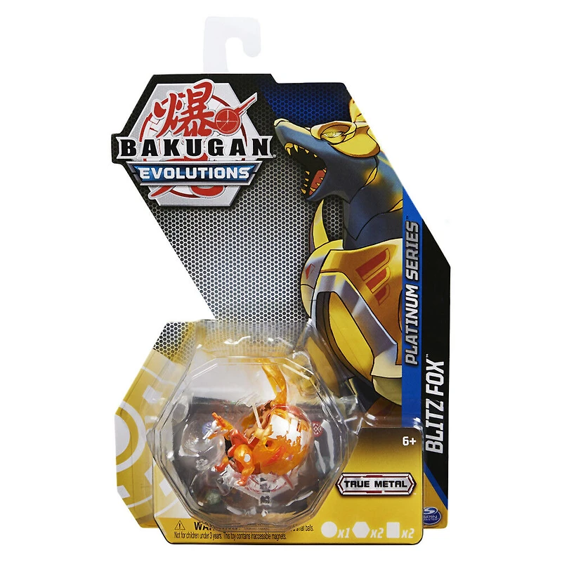 Bakugan Evolutions, Blitz Fox (Doré), Bakugan True Metal Platinum Series, 2 BakuCores et carte Personnage