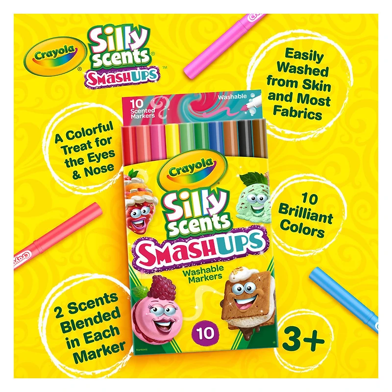 Crayola Silly Scents Smash-Ups Washable Slim Markers, 10 Count