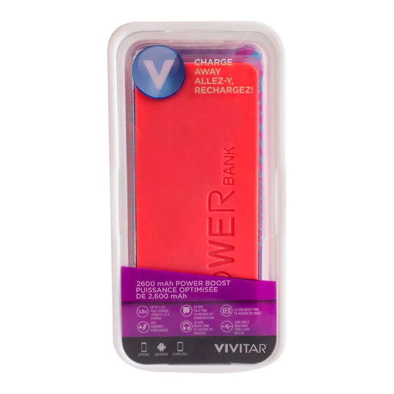 Optimiseur de puissance de 2,600 mAh de Vivitar- Rouge