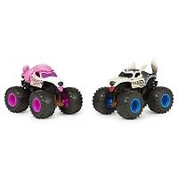 Monster Jam, Coffret de 2 monster trucks officiels en métal moulé Monster Mutt Poodle vs. Monster Mutt Husky qui changent de couleur, échelle 1:64
