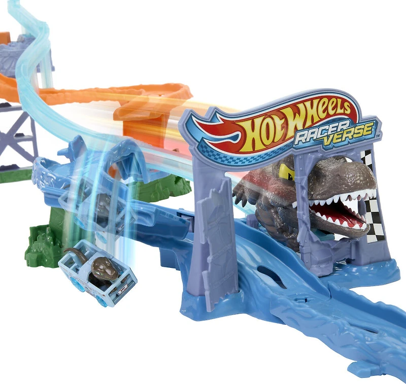 HotWheels-Coffret RacerVerse Jurassic World-avec dinosaure et piste