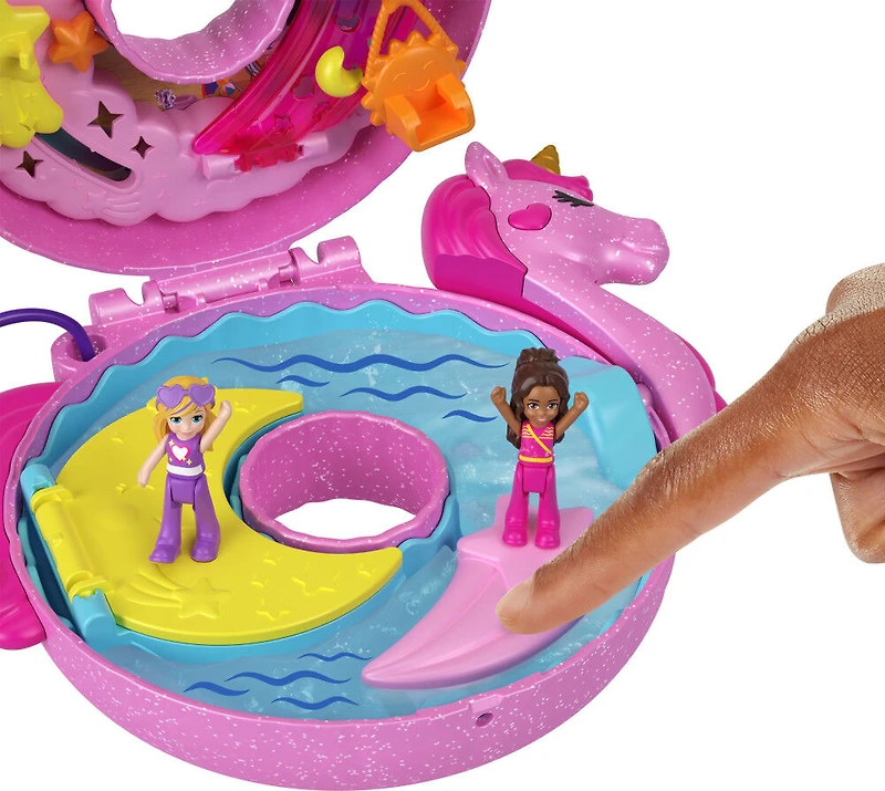 Polly Pocket Dolls and Playset, Unicorn Toys, Sparkle Cove Adventure Unicorn Floatie Compact