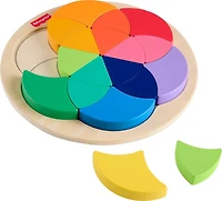 Casse-tête en bois de la roue des couleurs de Fisher-Price, jeu de tri des formes pour les enfants d'âge préscolaire, 19pièces en bois