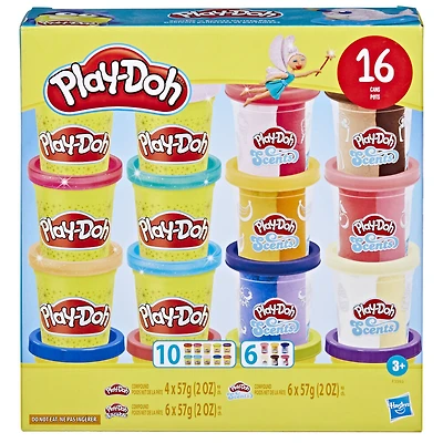 Play-Doh, pack de 16 pots de pâte paillette et parfumée, 4 outils, atoxique