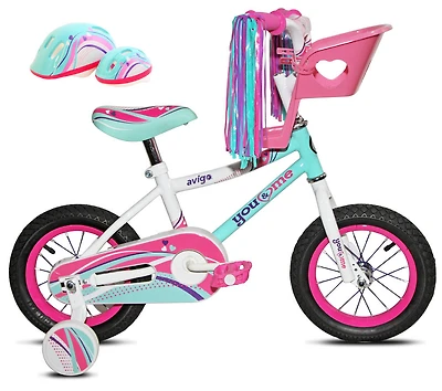 Avigo You and Me avec casque et porte-poupée - Vélo 12 po