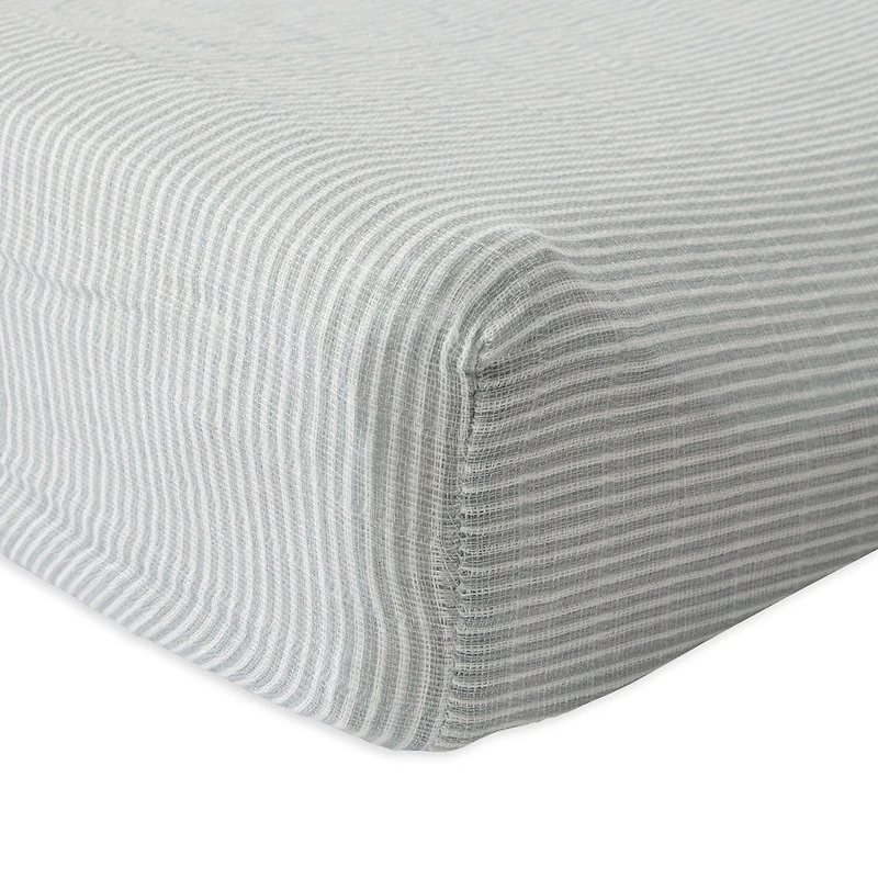 Red Rover - Cotton Muslin Changing Pad Cover -  Grey Micro Stripe - R Exclusive