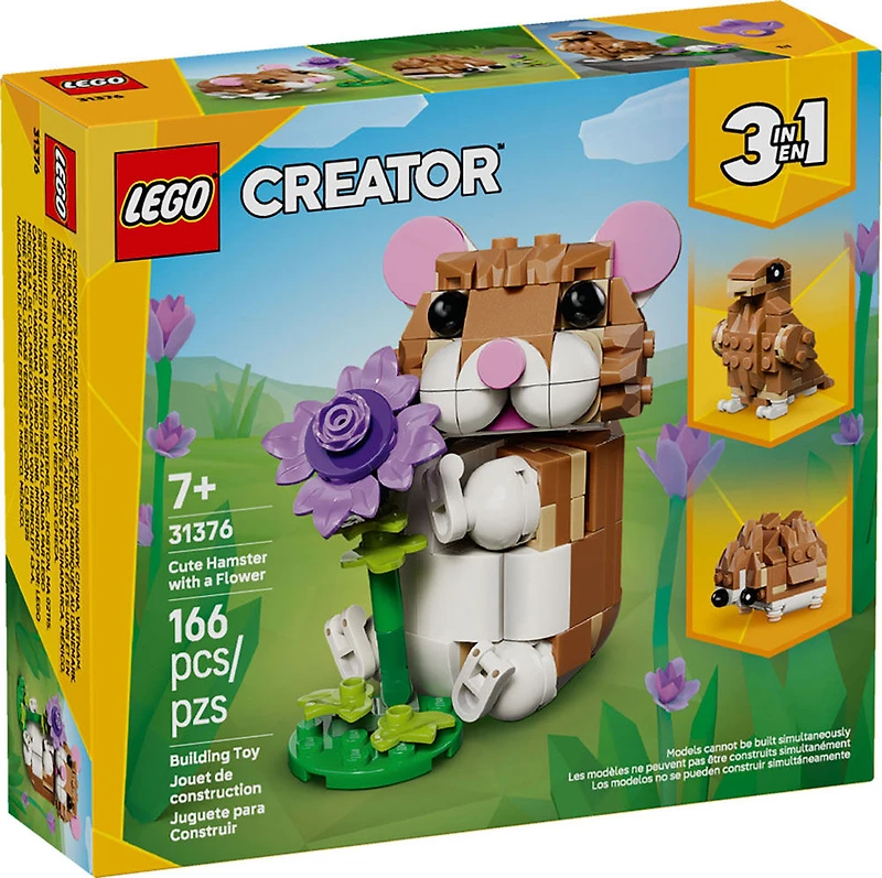 LEGO Creator 3 en 1 Le Hamster Mignon avec une Fleur, Le Jouet se Transforme en Hérisson ou en Aigle 31376