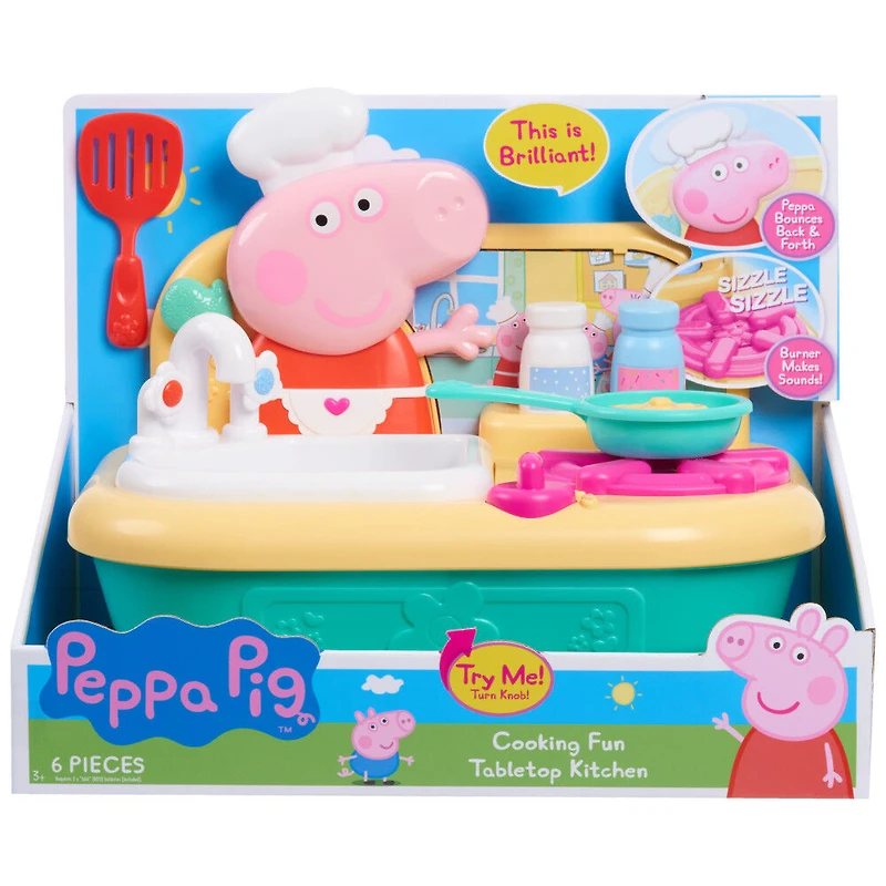 Peppa Pig Cooking Fun Table Top Kitchen with Realistic Sounds, Includes Play Food, Frying Pan and Spatula