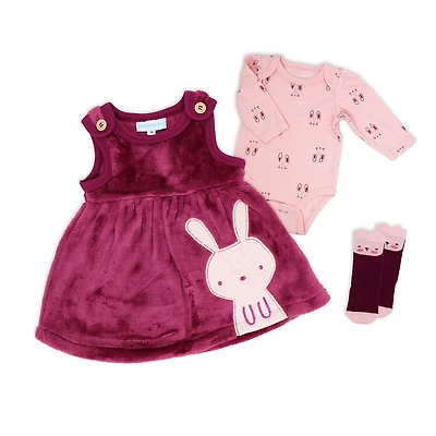 Baby Mode 3 Piece Sherpa Jumper Set: Pink Bunny
