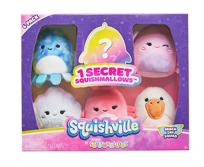 Squishville mini Squishmallow, paquet de 6 - Escouade de plage de jour