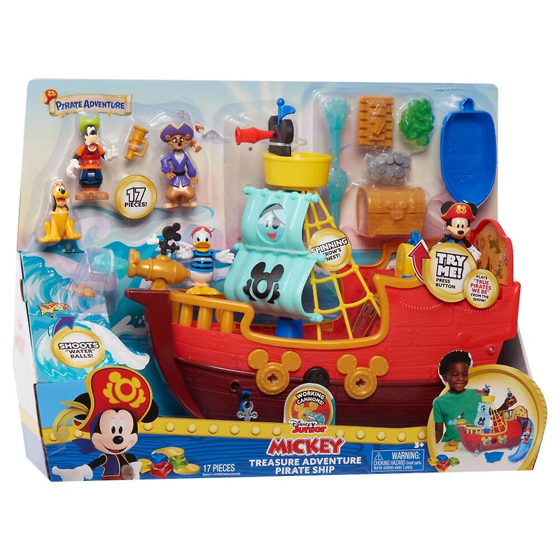 Ensemble de Jeu de Bateau Pirate d'Aventure de Trésor de Disney Junior Mickey Mouse Funhouse avec Sons et Figurines - Édition anglaise