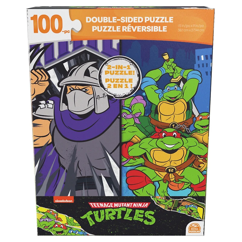 TMNT, Héros et méchants Tortues Ninja, Puzzle 2 en 1 réversible de 100 pièces