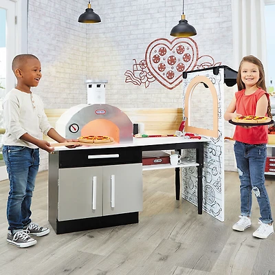Pizzéria Little Tikes en bois véritable, jeu de rôle de pizza à faire cuire et à servir avec lumières et sons réalistes et jeu sur les deux côtés pour les filles et les garçons - multicolore, âge 3 ans et +