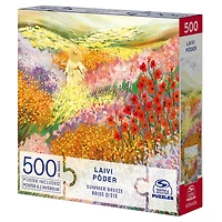 Puzzles Spin Master, Brise d'été, Puzzle de 500 pièces par l'artiste Laivi Põder représentant un paysage de fleurs, avec poster