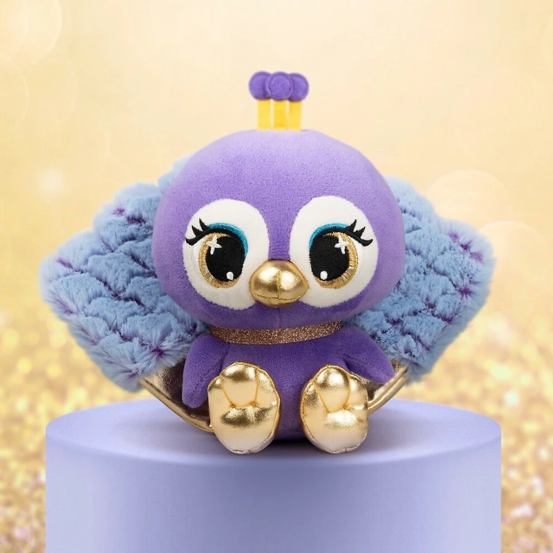 P.Lushes Designer Fashion Pets, Priscilla Plume, paon en peluche de luxe, violet/or, 15,2 cm