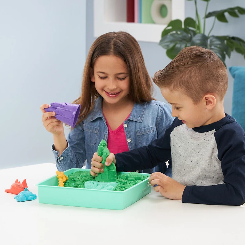 Kinetic Sand, Coffret Bac à sable, 454 g de sable, bac à sable, 4 moules et outils, jouets sensoriel pour les enfants à partir de 3 ans (les styles peuvent varier)
