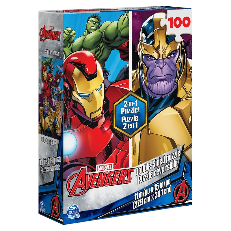 Marvel Avengers, puzzle réversible de 100 pièces Hulk Thanos Iron Man Thor Black Widow Captain America
