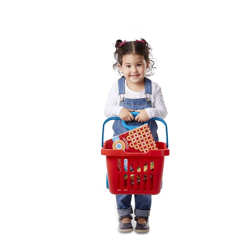 Melissa & Doug Fill and Roll Grocery Basket Play Set With Play Food Boxes and Cans