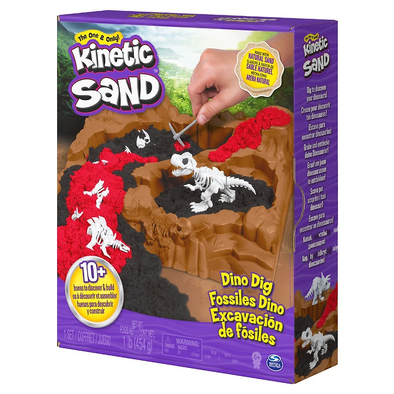 Kinetic Sand, Dino Dig Playset with 10 Hidden Dinosaur Bones to Discover