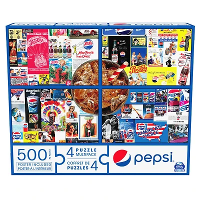 Pepsi, Coffret de 4 puzzles, 500 pièces qui se combinent pour former un méga puzzle sur le thème du célèbre soda