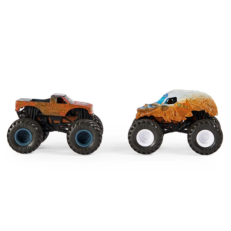 Monster Jam, Coffret de 2 monster trucks officiels en métal moulé Yeti vs. Sparkle Smash  qui changent de couleur, échelle 1:64