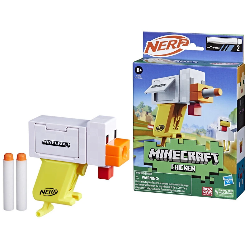 Nerf Microshots Minecraft, blaster Chicken, inclut 2 fléchettes en mousse Nerf Elite