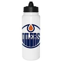 Bouteille d'eau Tallboy blanche de 1L des Oilers d'Edmonton de la LNH avec couvercle à membrane noir
