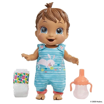 Baby Alive, poupée Bébé sautille, tenue avec lapin, sautille et rit, boit et fait pipi, + de 25 effets sonores
